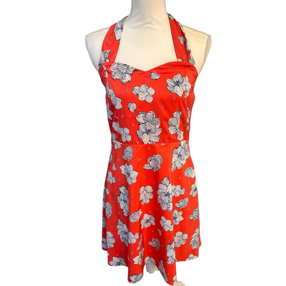 Tulle Dress Mini Halter Orange Floral Fit & Flare 
Sz Medium Flirty Party